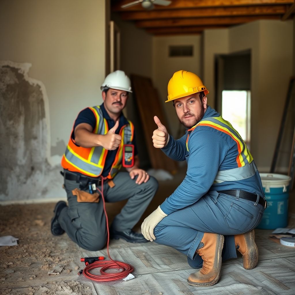 IICRC certified mold remediation technician inspecting a wall in a Comanche home with a moisture meter.