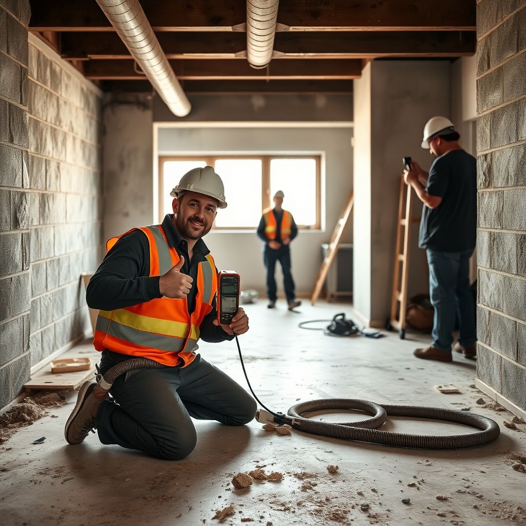 A Blue Pro Mold Removal technician explaining the remediation process to a homeowner in a clean, restored room in Blanket, Texas.